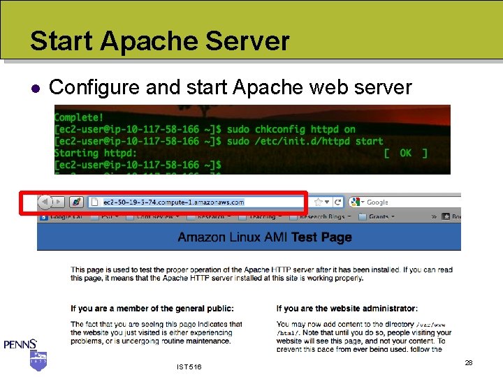 Start Apache Server l Configure and start Apache web server IST 516 28 