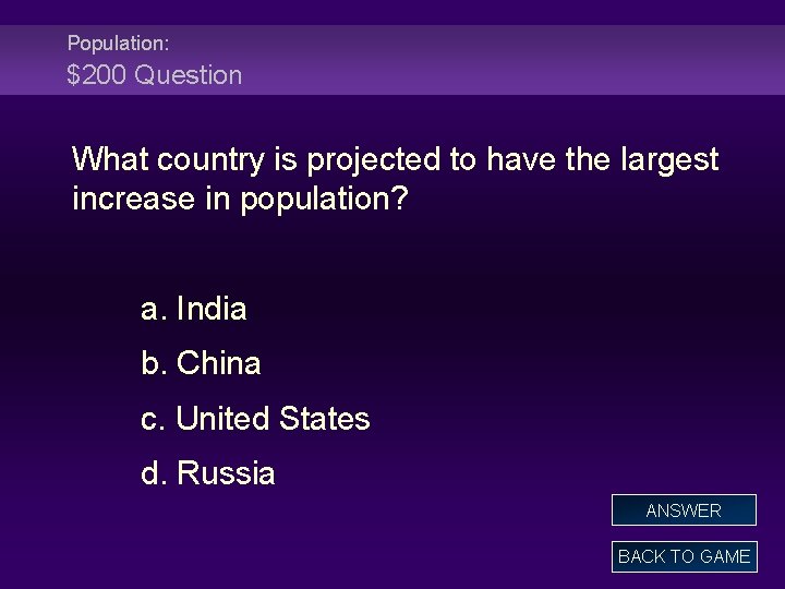 Population: $200 Question What country is projected to have the largest increase in population?