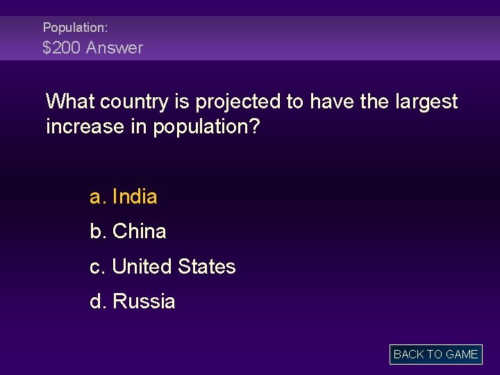 Population: $200 Answer What country is projected to have the largest increase in population?