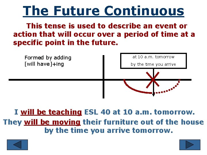 The Future Continuous This tense is used to describe an event or action that