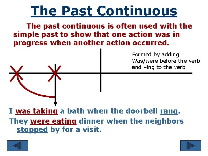 The Past Continuous The past continuous is often used with the simple past to