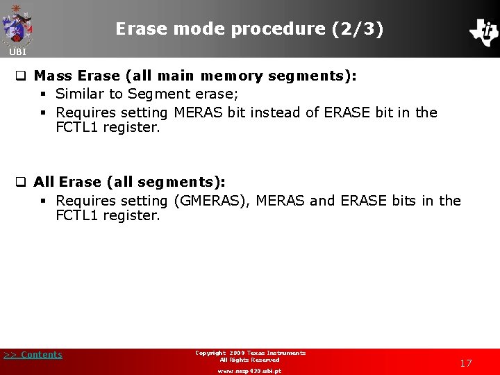 Erase mode procedure (2/3) UBI q Mass Erase (all main memory segments): § Similar