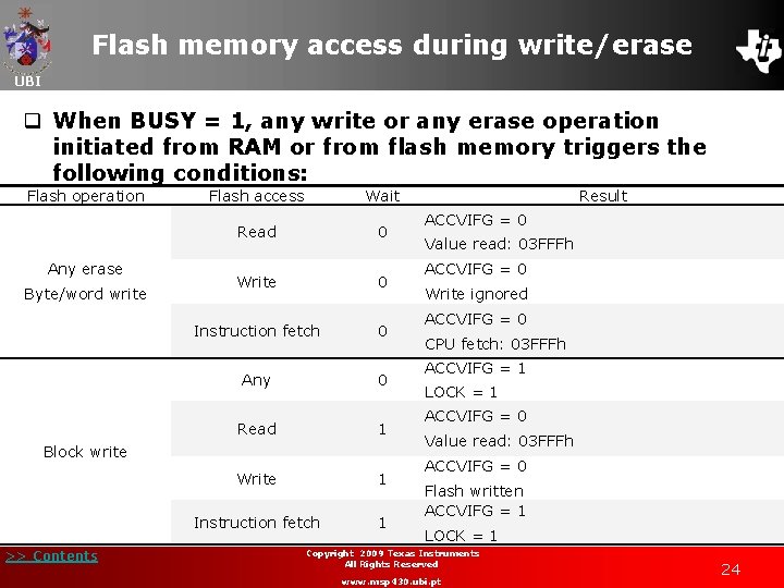 Flash memory access during write/erase UBI q When BUSY = 1, any write or