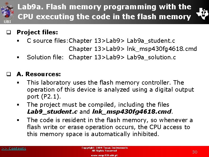 UBI Lab 9 a. Flash memory programming with the CPU executing the code in