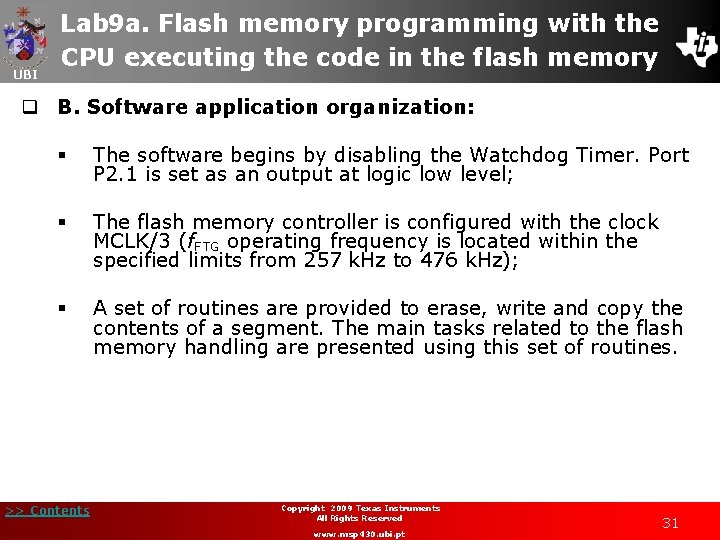 UBI Lab 9 a. Flash memory programming with the CPU executing the code in