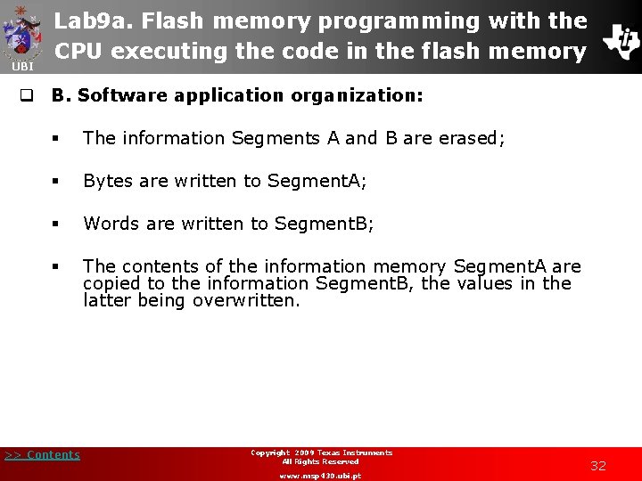 UBI Lab 9 a. Flash memory programming with the CPU executing the code in