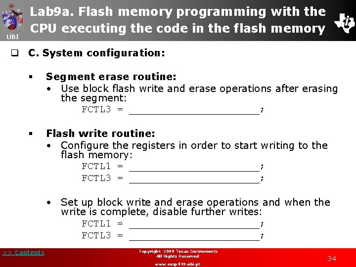 UBI Lab 9 a. Flash memory programming with the CPU executing the code in