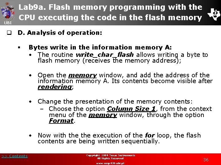 UBI Lab 9 a. Flash memory programming with the CPU executing the code in