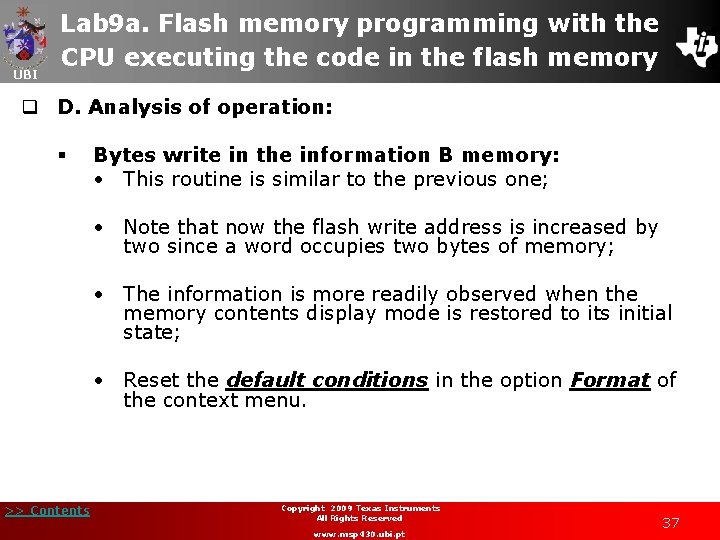 UBI Lab 9 a. Flash memory programming with the CPU executing the code in