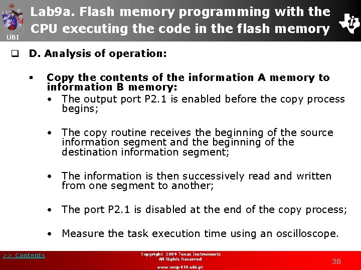 UBI Lab 9 a. Flash memory programming with the CPU executing the code in