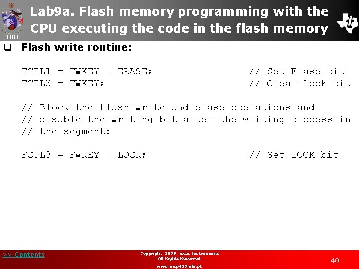 UBI Lab 9 a. Flash memory programming with the CPU executing the code in