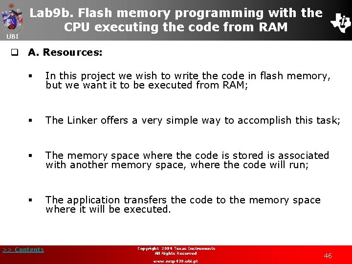 UBI Lab 9 b. Flash memory programming with the CPU executing the code from