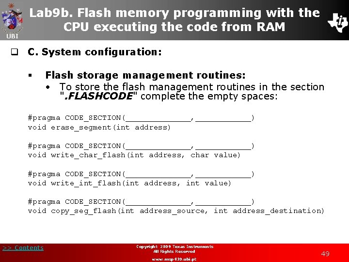 UBI Lab 9 b. Flash memory programming with the CPU executing the code from