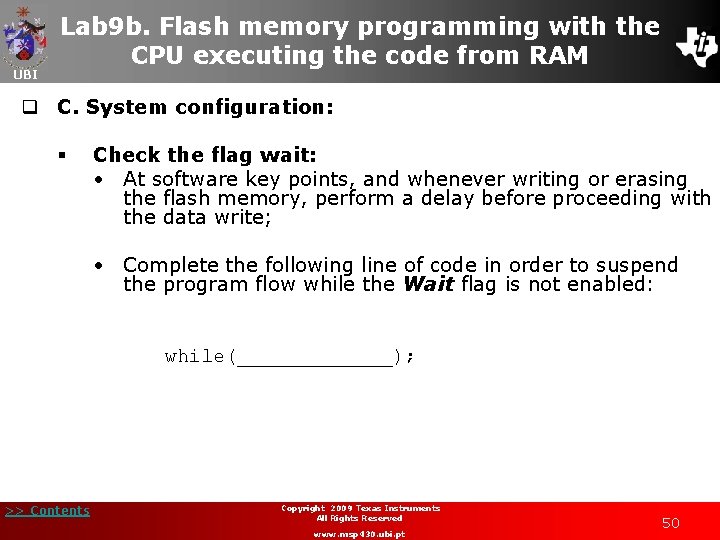 UBI Lab 9 b. Flash memory programming with the CPU executing the code from