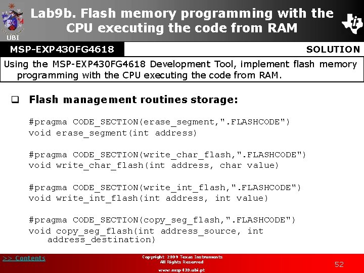 UBI Lab 9 b. Flash memory programming with the CPU executing the code from