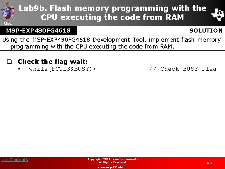 UBI Lab 9 b. Flash memory programming with the CPU executing the code from