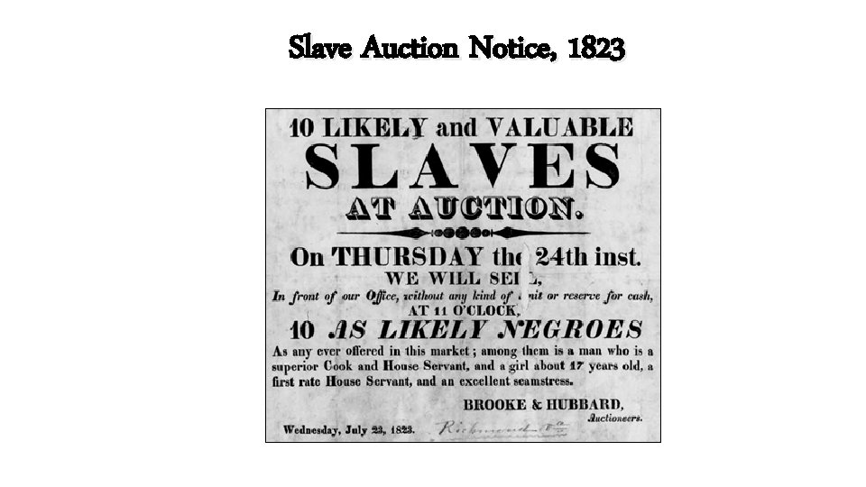 Slave Auction Notice, 1823 