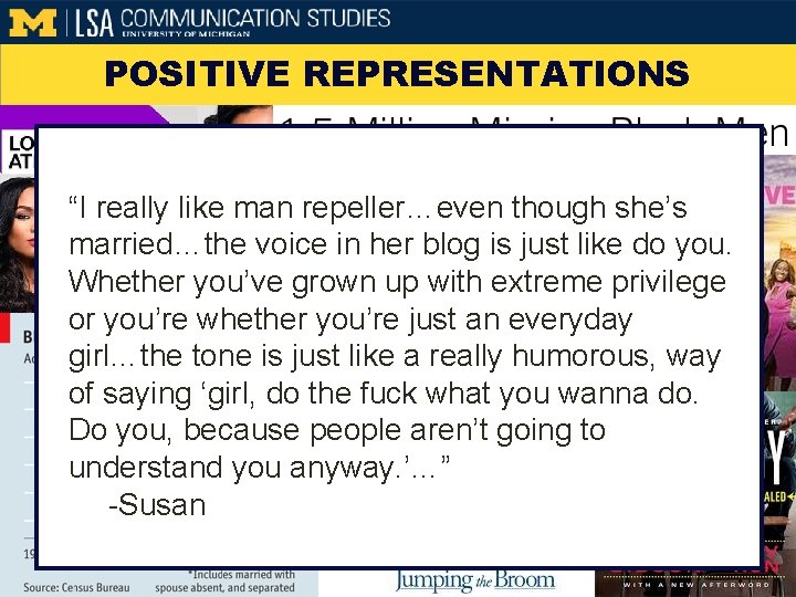 POSITIVE REPRESENTATIONS “I really like man repeller…even though she’s married…the voice in her blog