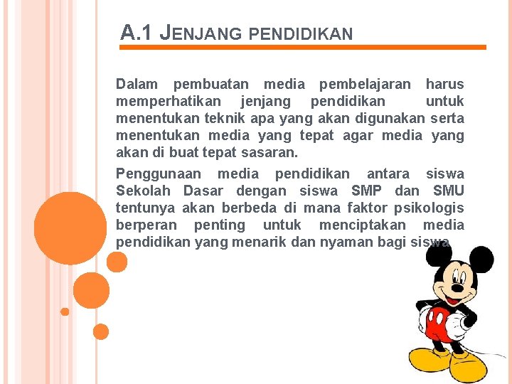 A. 1 JENJANG PENDIDIKAN Dalam pembuatan media pembelajaran harus memperhatikan jenjang pendidikan untuk menentukan