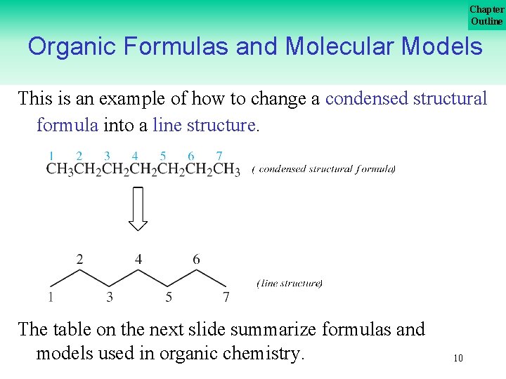 Chapter Outline Organic Formulas and Molecular Models This is an example of how to