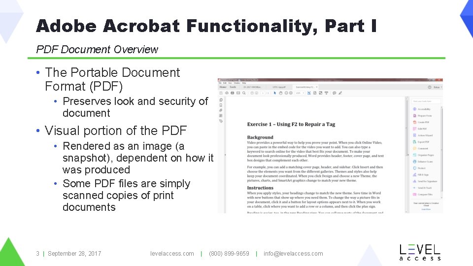 Adobe Acrobat Functionality, Part I PDF Document Overview • The Portable Document Format (PDF)