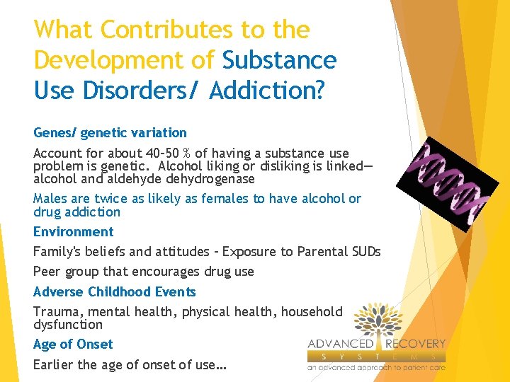 What Contributes to the Development of Substance Use Disorders/ Addiction? Genes/ genetic variation Account