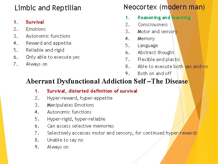 Limbic and Reptilian 1. 2. 3. 4. 5. 6. 7. Survival Emotions Autonomic functions