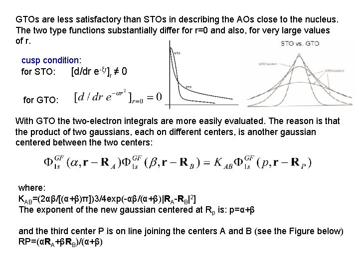 GTOs are less satisfactory than STOs in describing the AOs close to the nucleus.