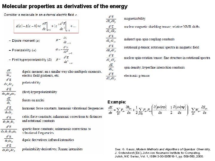 Molecular properties as derivatives of the energy Example: See: G. Gauss, Modern Methods and