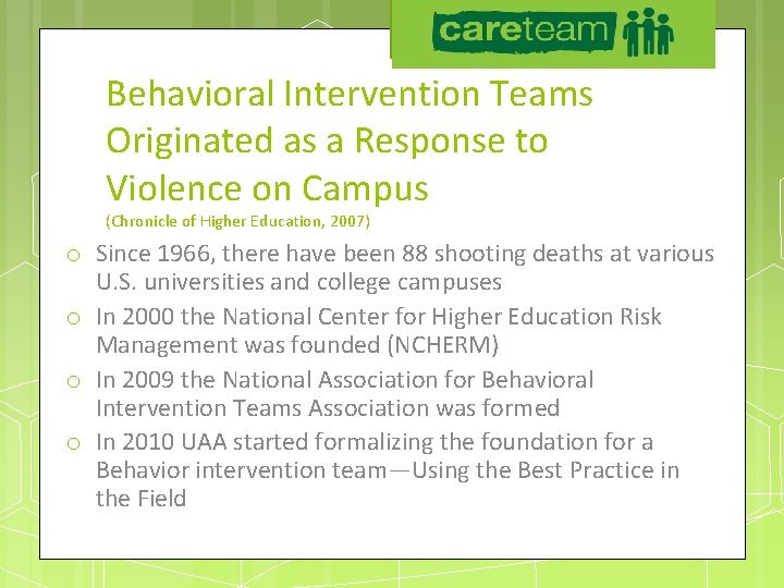 UAA Careteam Behavioral Intervention Teams Originated as a Response to Violence on Campus (Chronicle