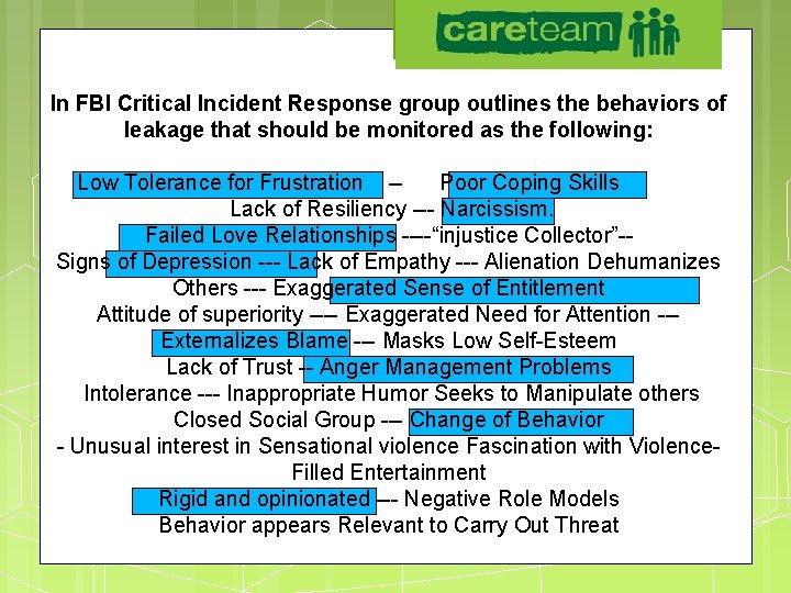 In FBI Critical In Incident Response group outlines the behaviors of leakage that should