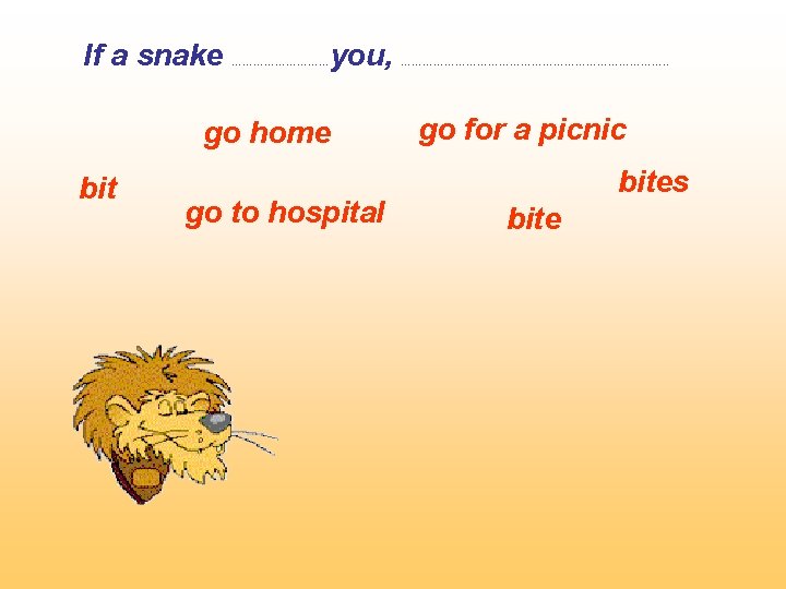 If a snake you, …………… go home bit go to hospital ………………………………. . go