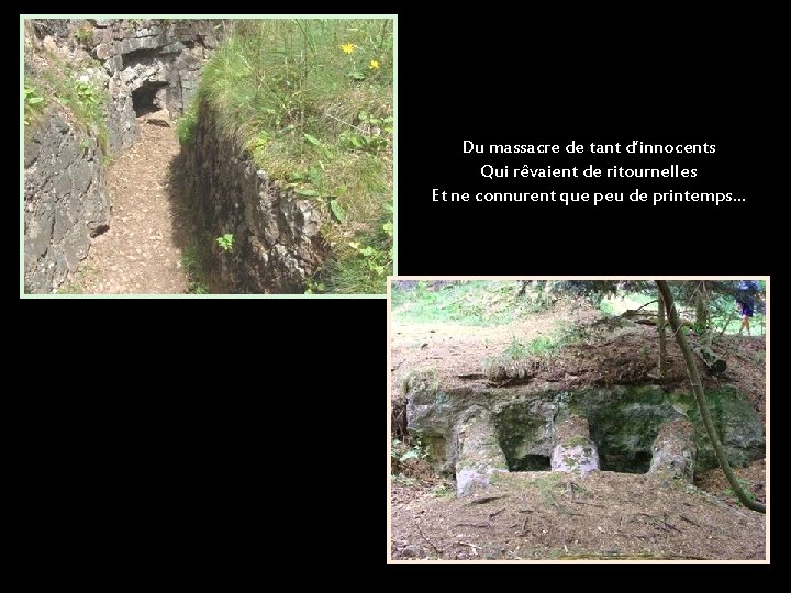 Du massacre de tant d’innocents Qui rêvaient de ritournelles Et ne connurent que peu
