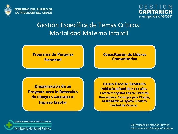 Gestión Específica de Temas Críticos: Mortalidad Materno Infantil Programa de Pesquisa Neonatal Diagramación de