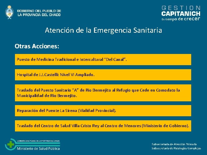 Atención de la Emergencia Sanitaria Otras Acciones: Puesto de Medicina Tradicional e Intercultural “Del