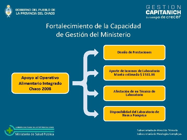 Fortalecimiento de la Capacidad de Gestión del Ministerio Diseño de Prestaciones Apoyo al Operativo