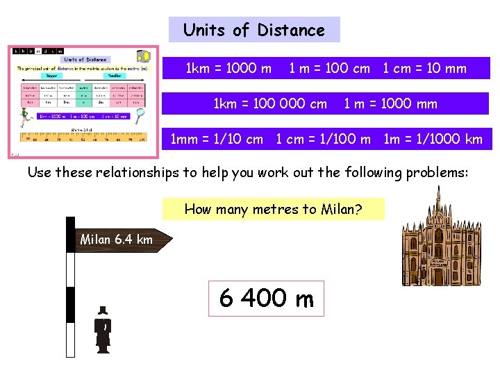 Units of Distance 1 km = 1000 m 1 m = 100 cm 1