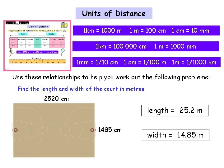 Units of Distance 1 km = 1000 m 1 m = 100 cm 1
