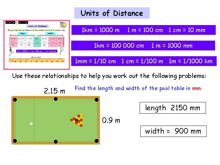 Units of Distance 1 km = 1000 m 1 m = 100 cm 1