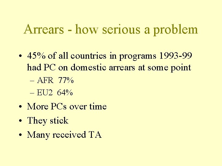 Arrears - how serious a problem • 45% of all countries in programs 1993