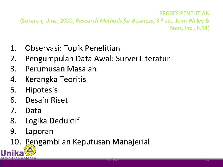 PROSES PENELITIAN (Sekaran, Uma, 2000, Research Methods for Business, 3 rd ed. , John