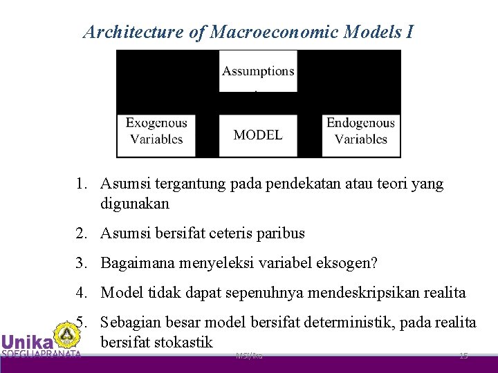 Architecture of Macroeconomic Models I 1. Asumsi tergantung pada pendekatan atau teori yang digunakan