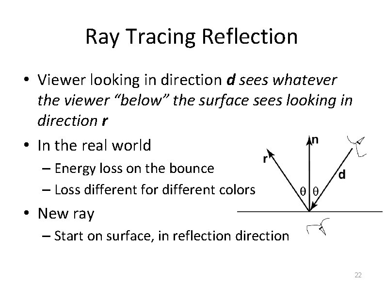 Ray Tracing Reflection • Viewer looking in direction d sees whatever the viewer “below”