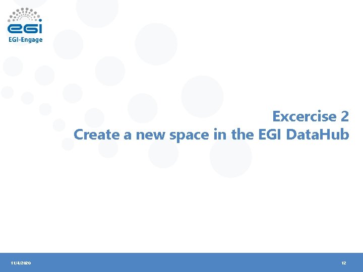 Excercise 2 Create a new space in the EGI Data. Hub 11/4/2020 12 