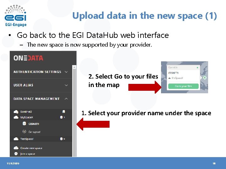 Upload data in the new space (1) • Go back to the EGI Data.