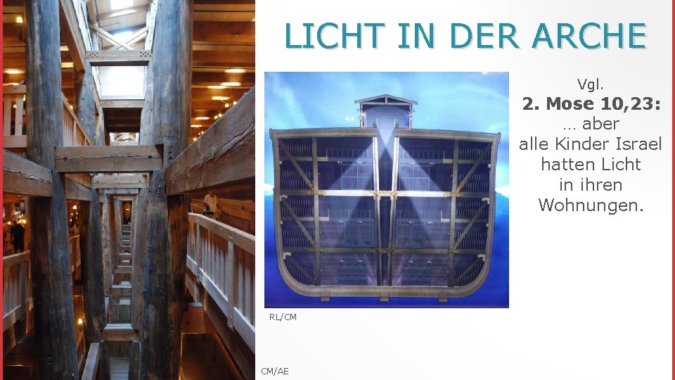 LICHT IN DER ARCHE Vgl. 2. Mose 10, 23: … aber alle Kinder Israel