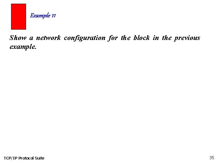 Example 11 Show a network configuration for the block in the previous example. TCP/IP