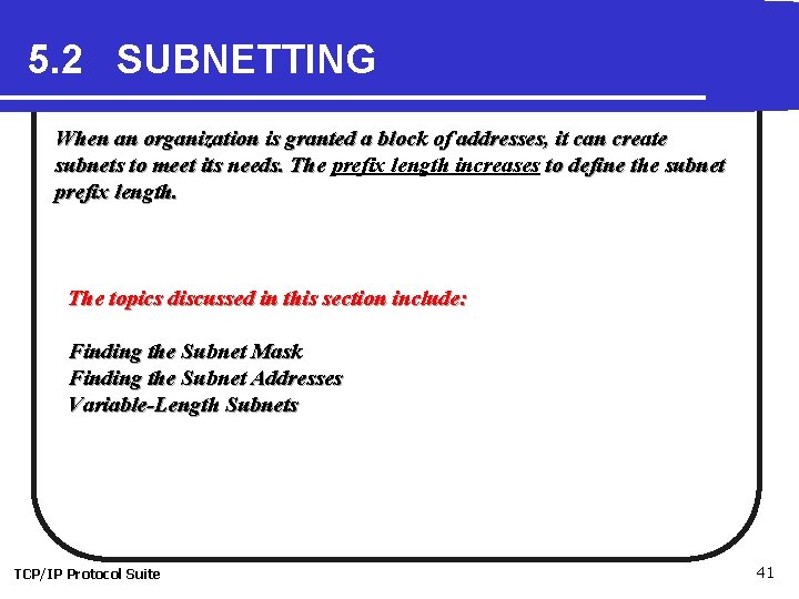 5. 2 SUBNETTING When an organization is granted a block of addresses, it can