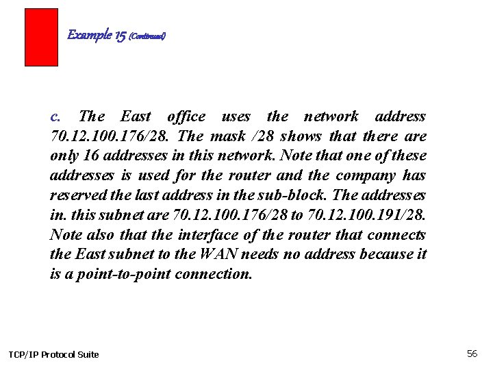 Example 15 (Continued) c. The East office uses the network address 70. 12. 100.