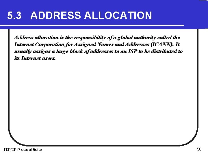 5. 3 ADDRESS ALLOCATION Address allocation is the responsibility of a global authority called